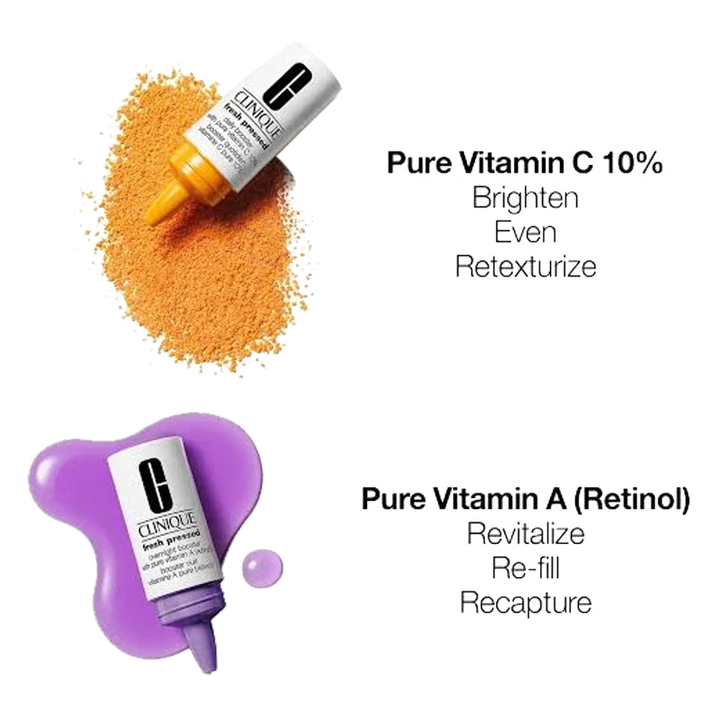 Clinique Fresh Pressed Clinical Daily and Overnight Boosters With Pure Vitamins C10% + A (Retinol) 8.5ml + 6ml